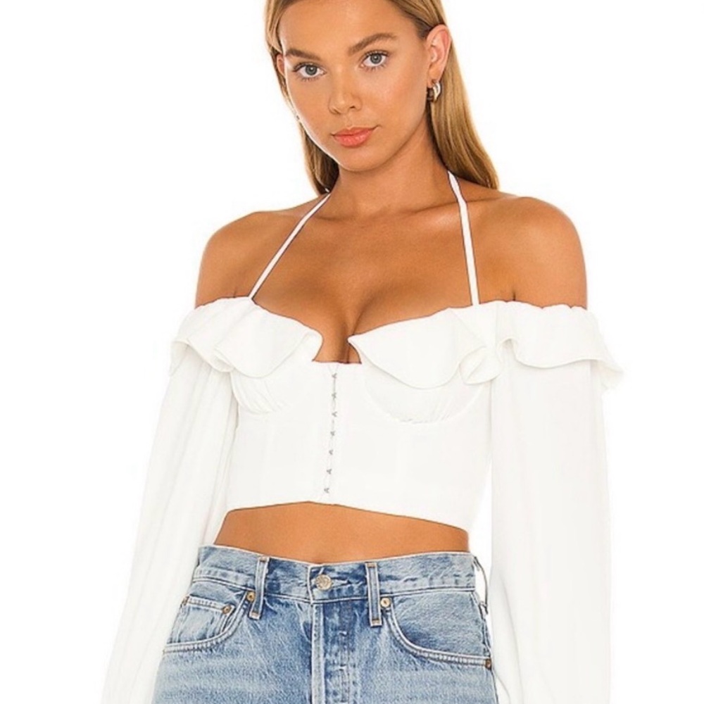MAJORELLE White Off-Shoulder Crop Top